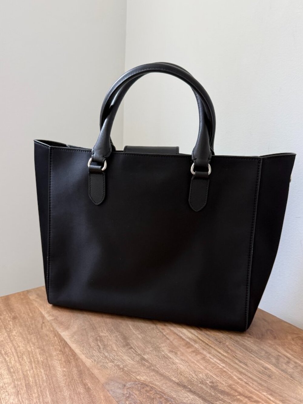 RUDSAK Black Sateen Nylon & Leather Trim Top Handle Tote Bag Work Briefcase - Picture 4 of 6
